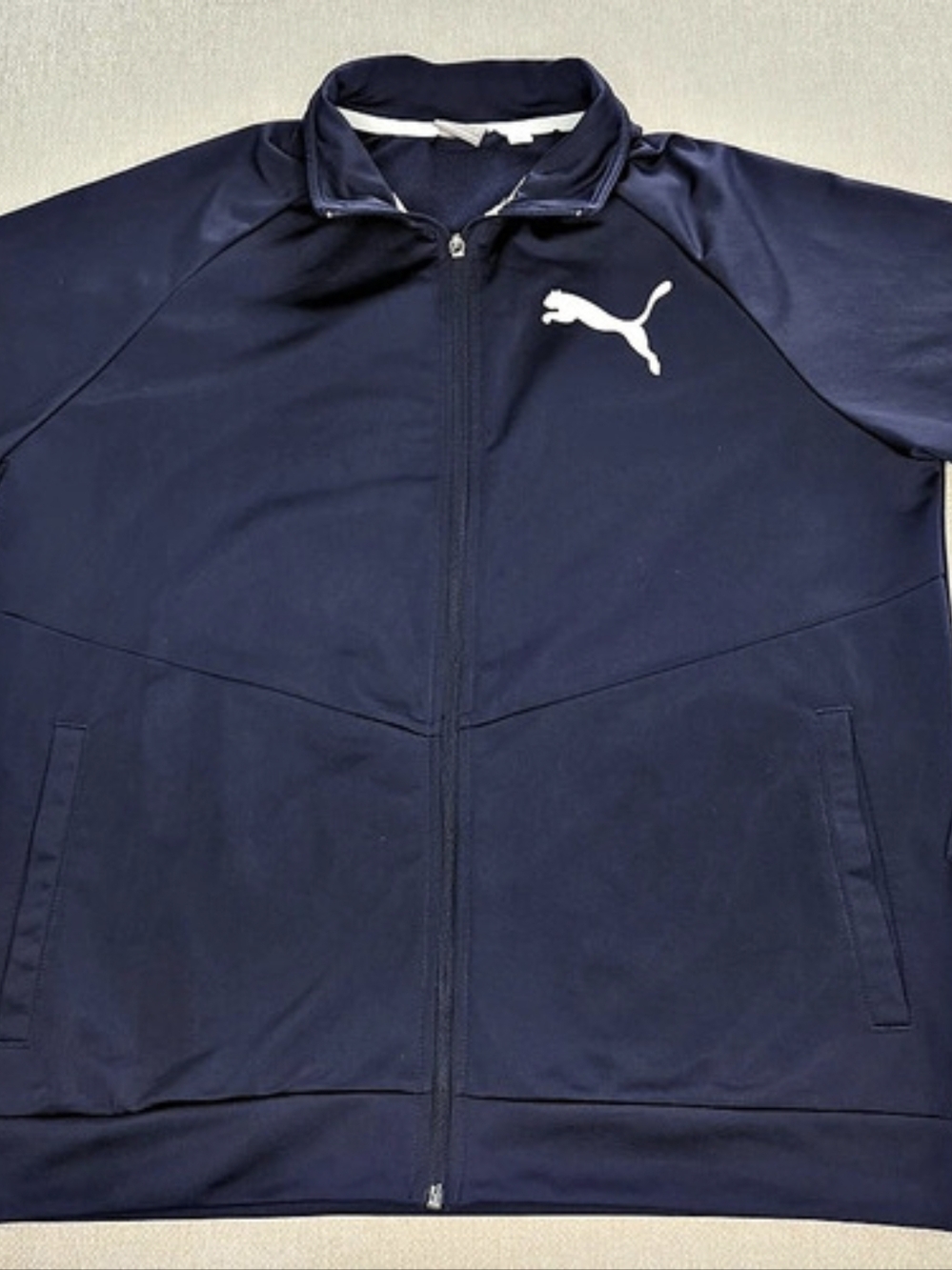 Puma Track Jacket Men's XL Navy Blue White Full Zip Big Logo Athletic